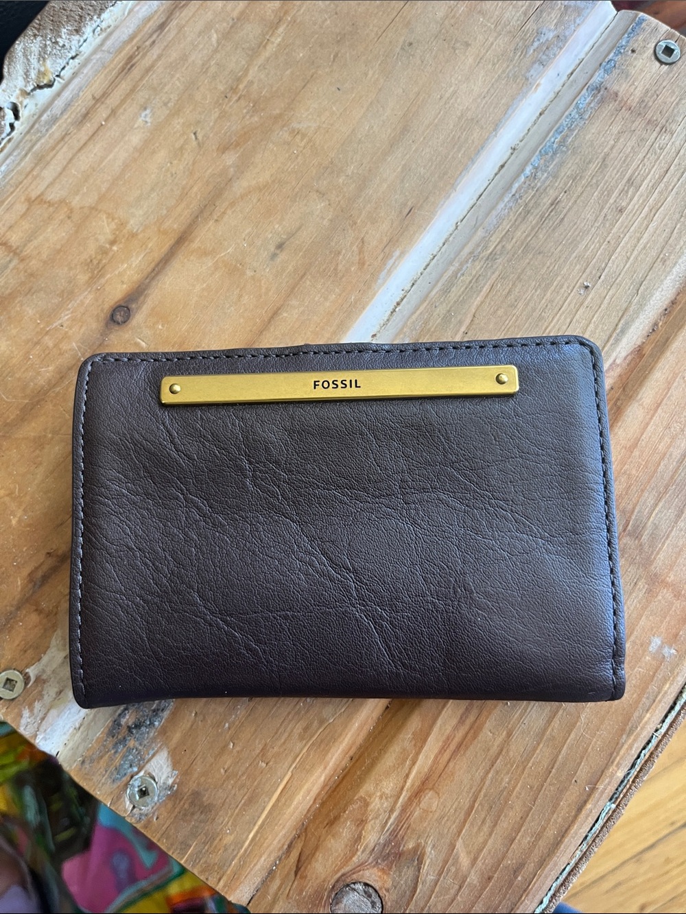 Fossil Dark Brown Leather Wallet with Gold Plaque